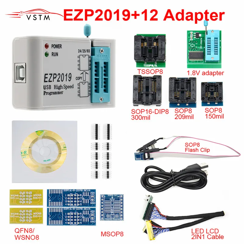 Новейший EZP2019 высокоскоростной USB SPI программатор+ 12 адаптеров Поддержка 24 25 93 EEPROM 25 флэш-чип биос