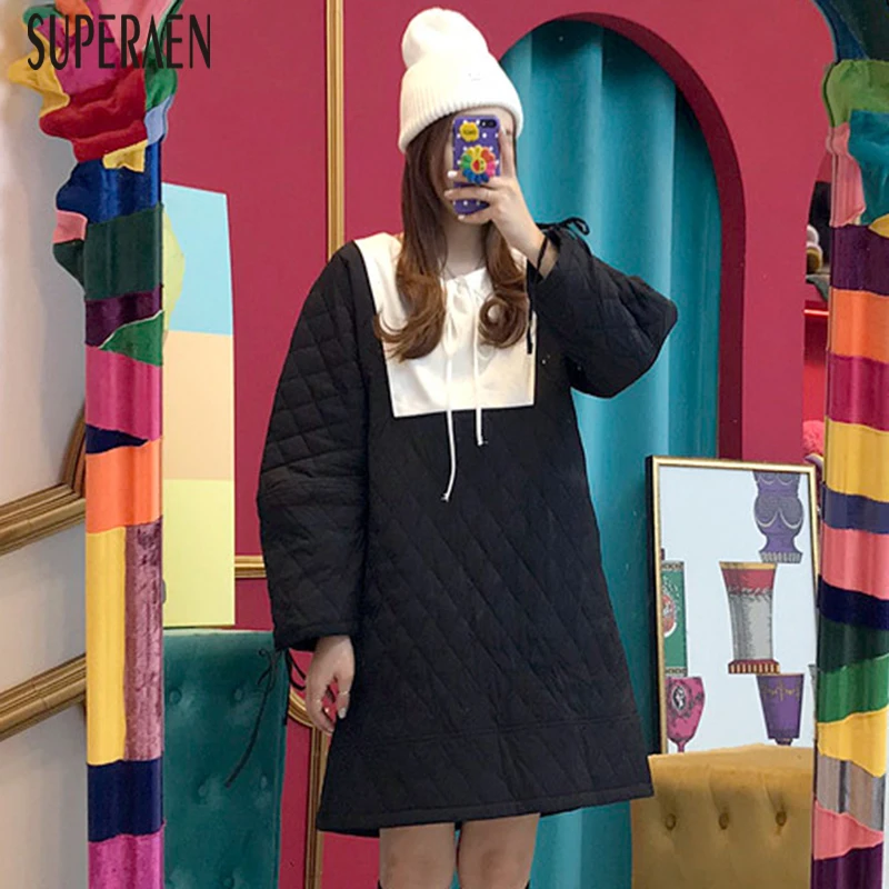 SuperAen, корейский стиль, женское платье, новинка, осень и зима, модное, толстый хлопок, женское платье с круглым вырезом, женская одежда