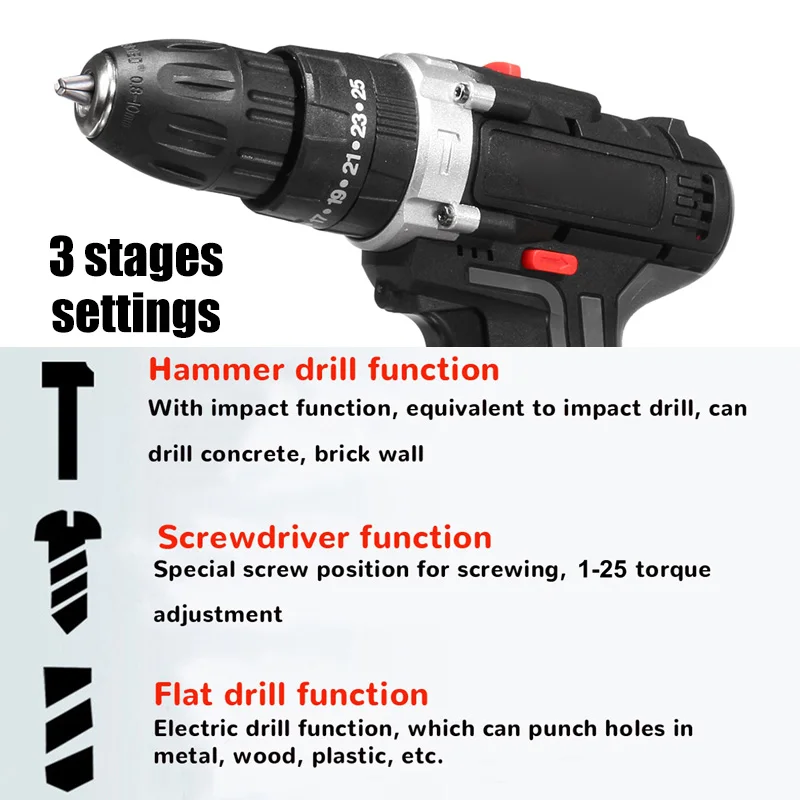 Hot 48V Electric Hammer Drill Cordless Drill Woodworking Tool Rechargeable Woodworking Drills LSK99