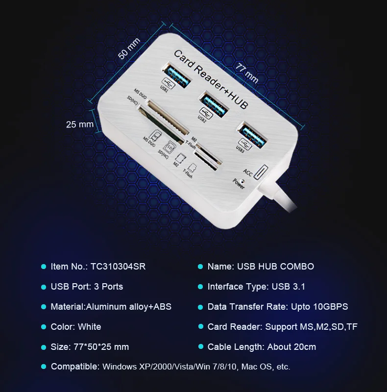 Usb-хаб 3,0 Тип C концентратор разветвитель 3 порта Мульти USB C Hab USB-C концентратор 2,0 несколько SD/TF скорость считыватель карт для ПК ноутбука micro sd