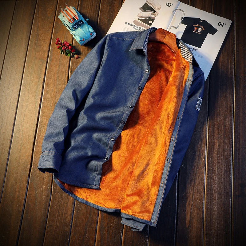 

New Autumn And Winter Men'S Plus Velvet Shirt Long-Sleeved Trend Denim Fashion Thick Shirt Shirt Wild Warm Comfortable Shirt