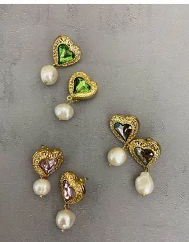 

Timeless Wonder Zirconia Heart Natural Pearl Stud Earrings Women Jewelry Gothic Designer Top Ins Cute Party Kpop Gift Fancy 1457