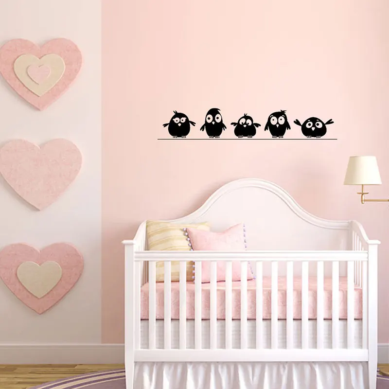 1Pc Cute 5 Little Birds on the Wire Wall Stickers Door Stickers for Kids Room Living Room Art Decals Cartoon Animal Waterproof