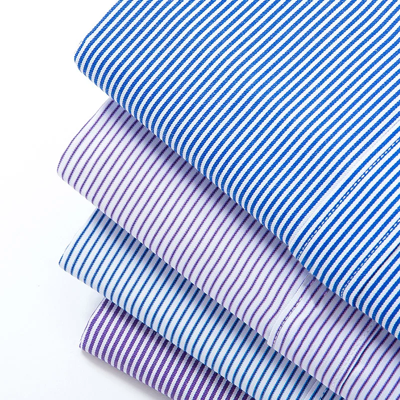 Stand Collar Striped Shirts Slim Fit Non-iron Business men Dress Shirts Long Sleeve Social Male Tops Front Pocket Easy Care