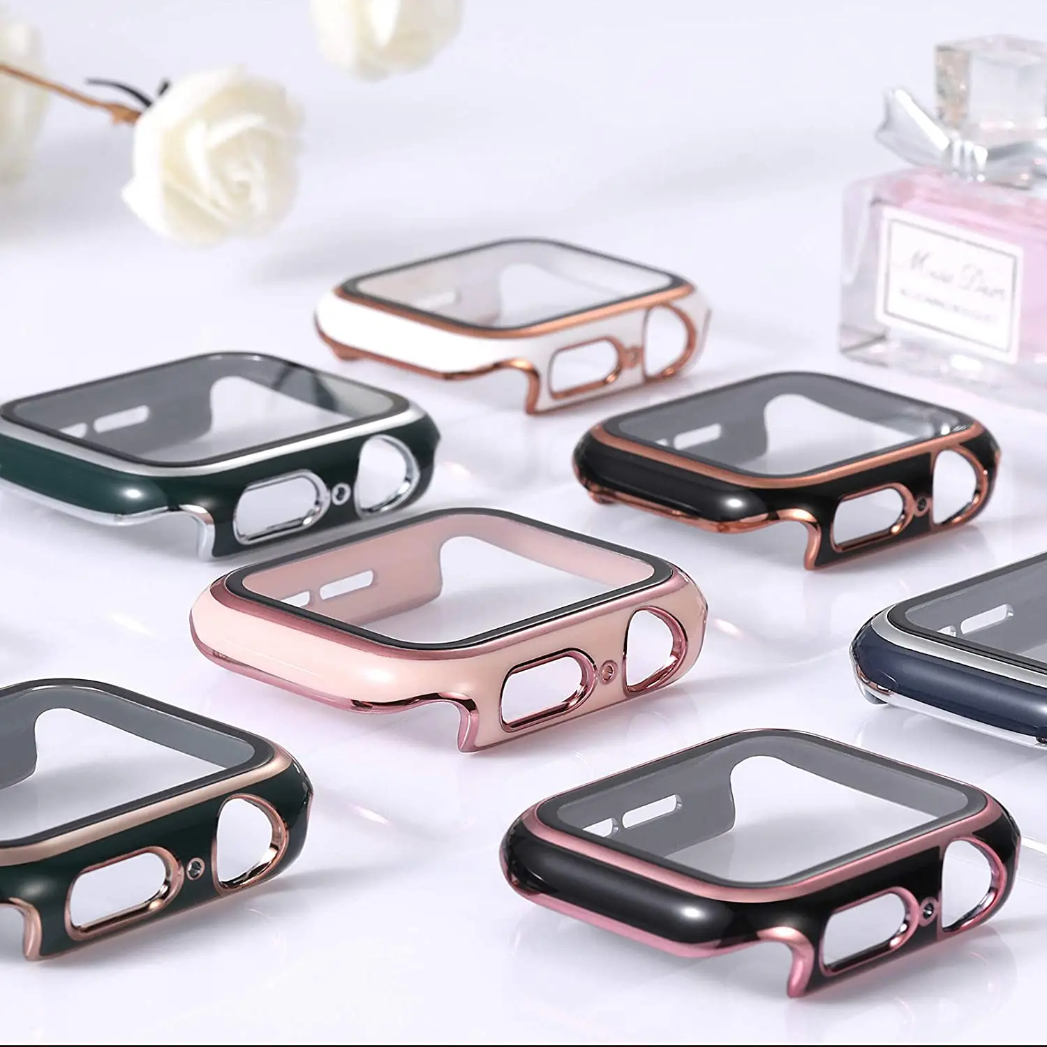 Vetro + Cover Per Apple Watch Case 44Mm 40Mm 42Mm 38Mm Iwatch Case Accessori Paraurti + Proteggi Schermo Apple Watch Serie 3 4 5 6 Se