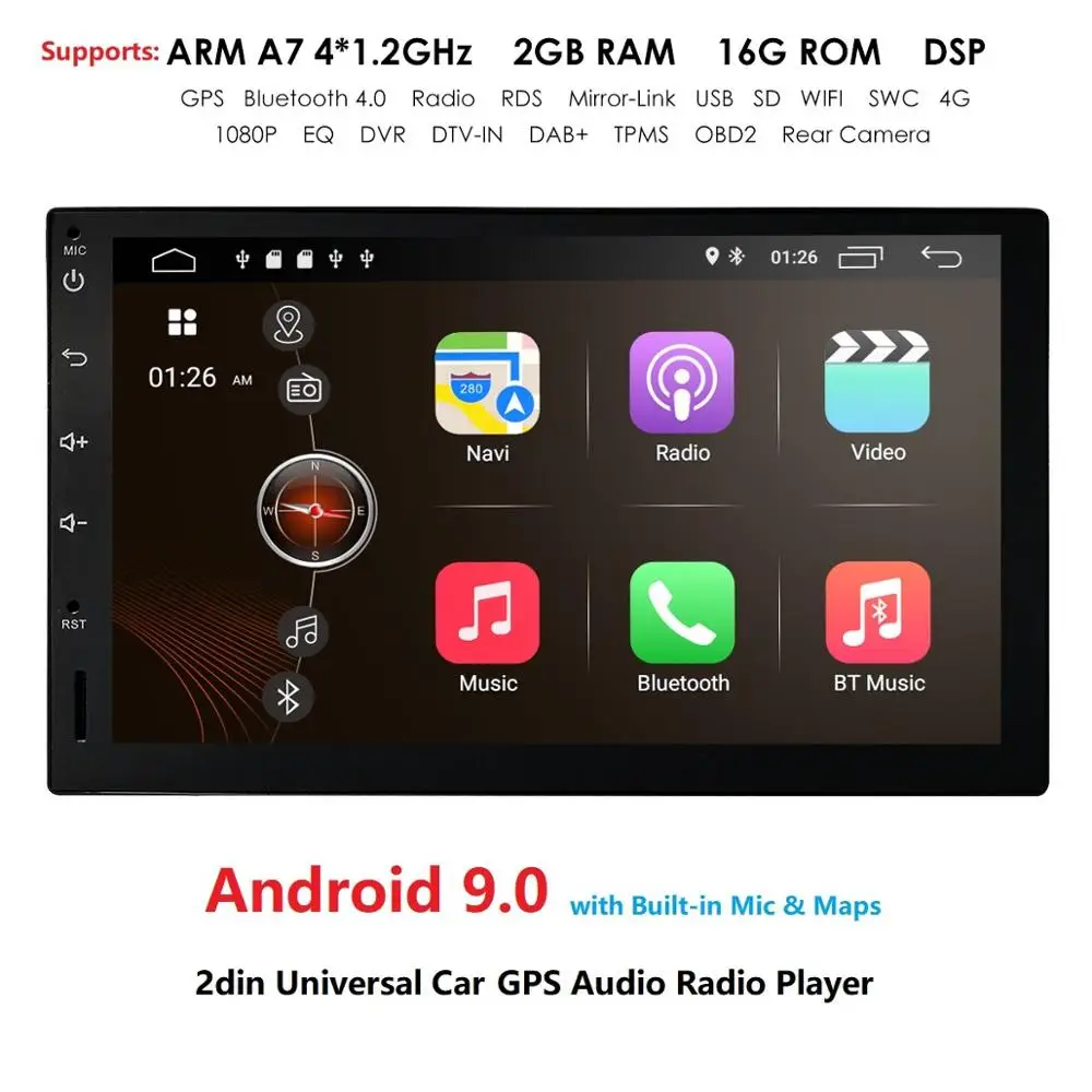 2G ram Android 9 0 авто радио четырехъядерный 7 дюймов 2DIN универсальный автомобильный