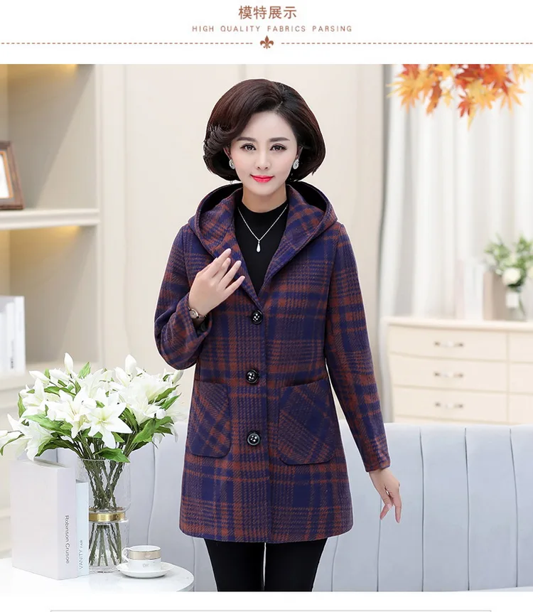 Женское осеннее и зимнее длинное шерстяное пальто большого размера, XL-5XL пальто, одежда для матери, осенняя ветровка, новое пальто Nizi