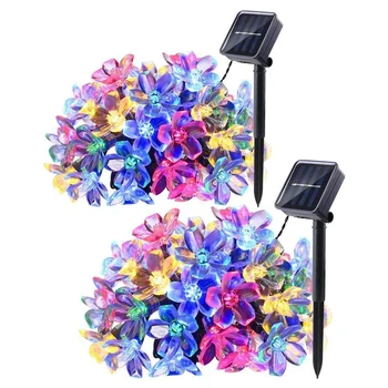 

2 Pack 50 LED Flower Blossom Solar String Lights, Flower String Lights Sakura Lights 22.9Ft Outdoor Decorative