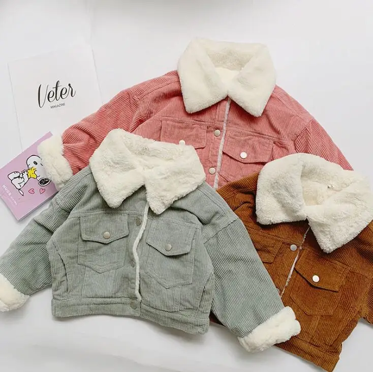 new wholesale girls corduroy thicken coat winter fleece full sleeve girls jacket 2-7t HH684