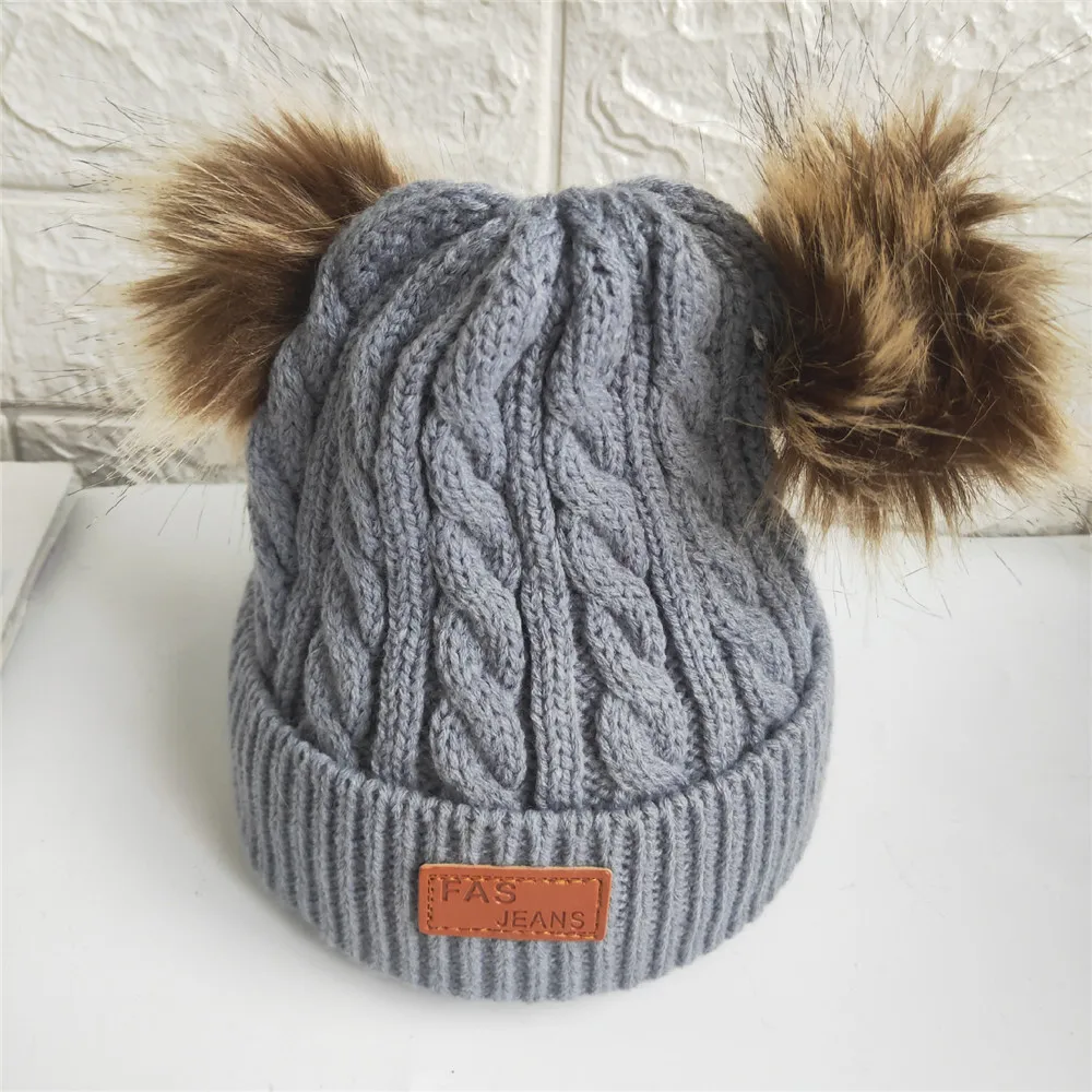 AliExpress, Amazon, шапка с двойным шариком, Детский свитер, шапка с имитацией скорпиона, помпон для волос, вязаная шапка для малыша - Цвет: grey