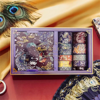 

Chinese Original Washi Tape Set Flower Luxury Palace 10pcs Gold Foil Adhesive Masking Tapes and 10 Stickers Decoration Gift F101