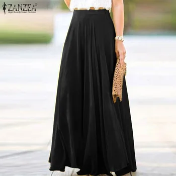 

Plus Size ZANZEA Spring A-line Skirts Fashion Women Casual Solid High Waist Chiffon Skirt Vestidos Female Robe Long Maxi Skirt 7