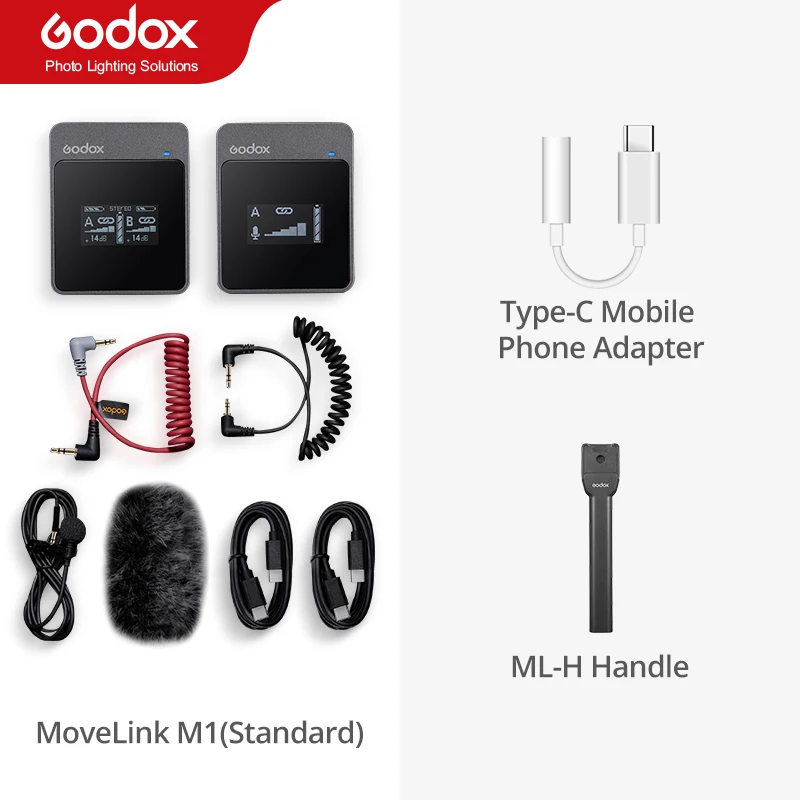 Godox MoveLink M1 M2 2.4GHz Wireless Lavalier Microphone for DSLR Cameras Camcorders Smartphones, and Tablets for YouTube 