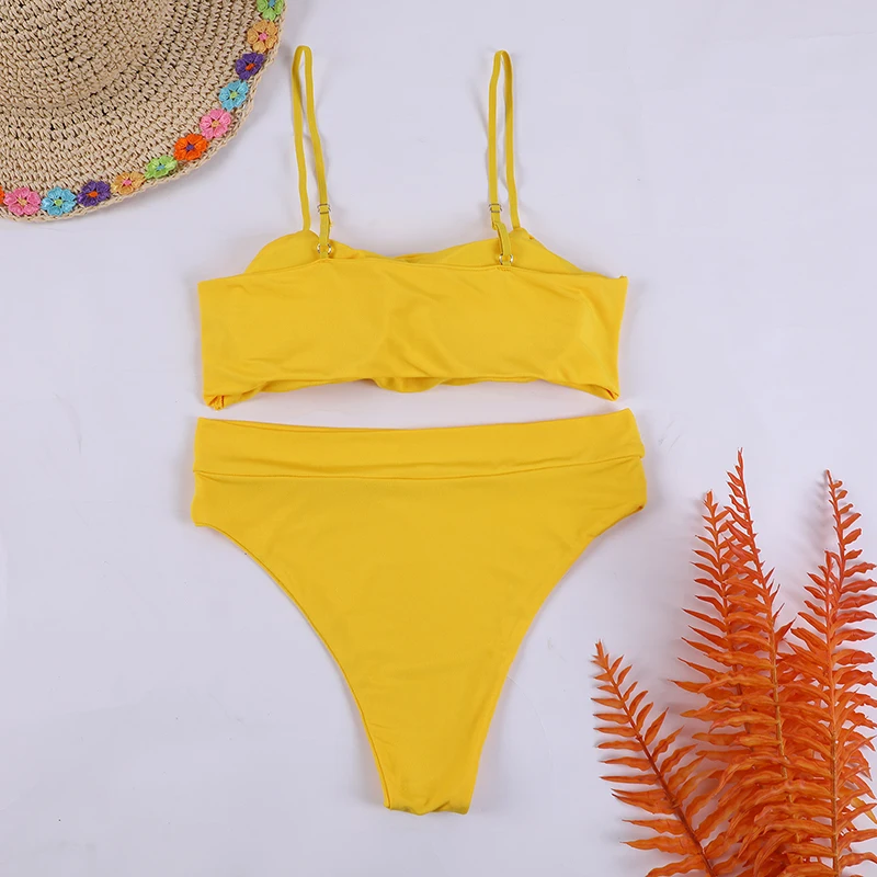 yellow bikini set Sexy Low Waist Bikinis Women Solid Color Bandage Bathing Suit Micro Bikini Push Up Brazilian Swimsuit Summer Swimwear Beachwear push up bikini set