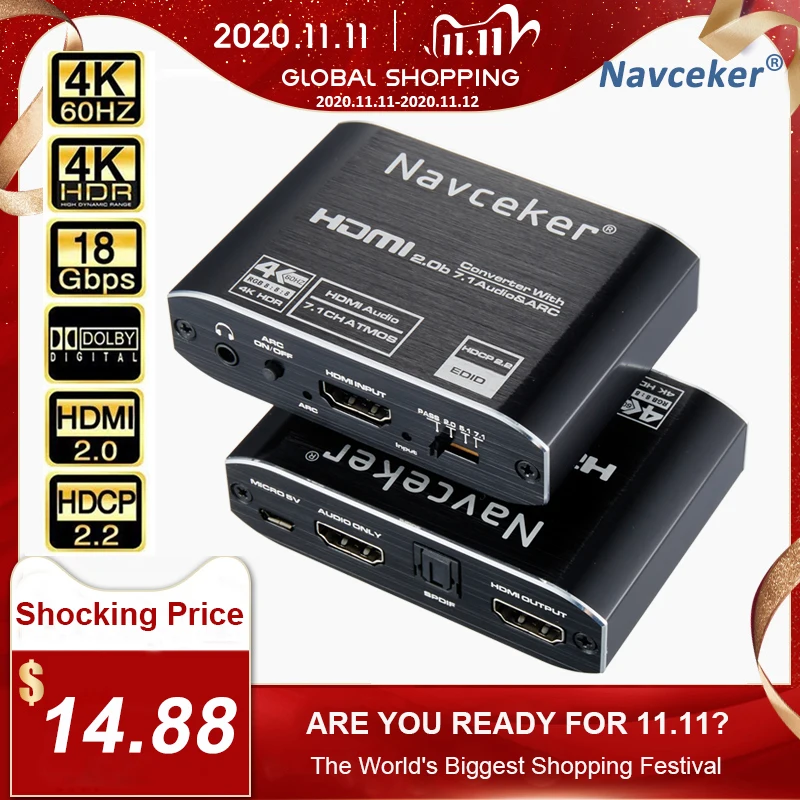 

2020 HDMI Audio Extractor 4K HDMI SPDIF Converter 5.1 HDMI to HDMI to RCA Splitter Optic TOSLINK Switch Digital 7.1 HDMI Adapter