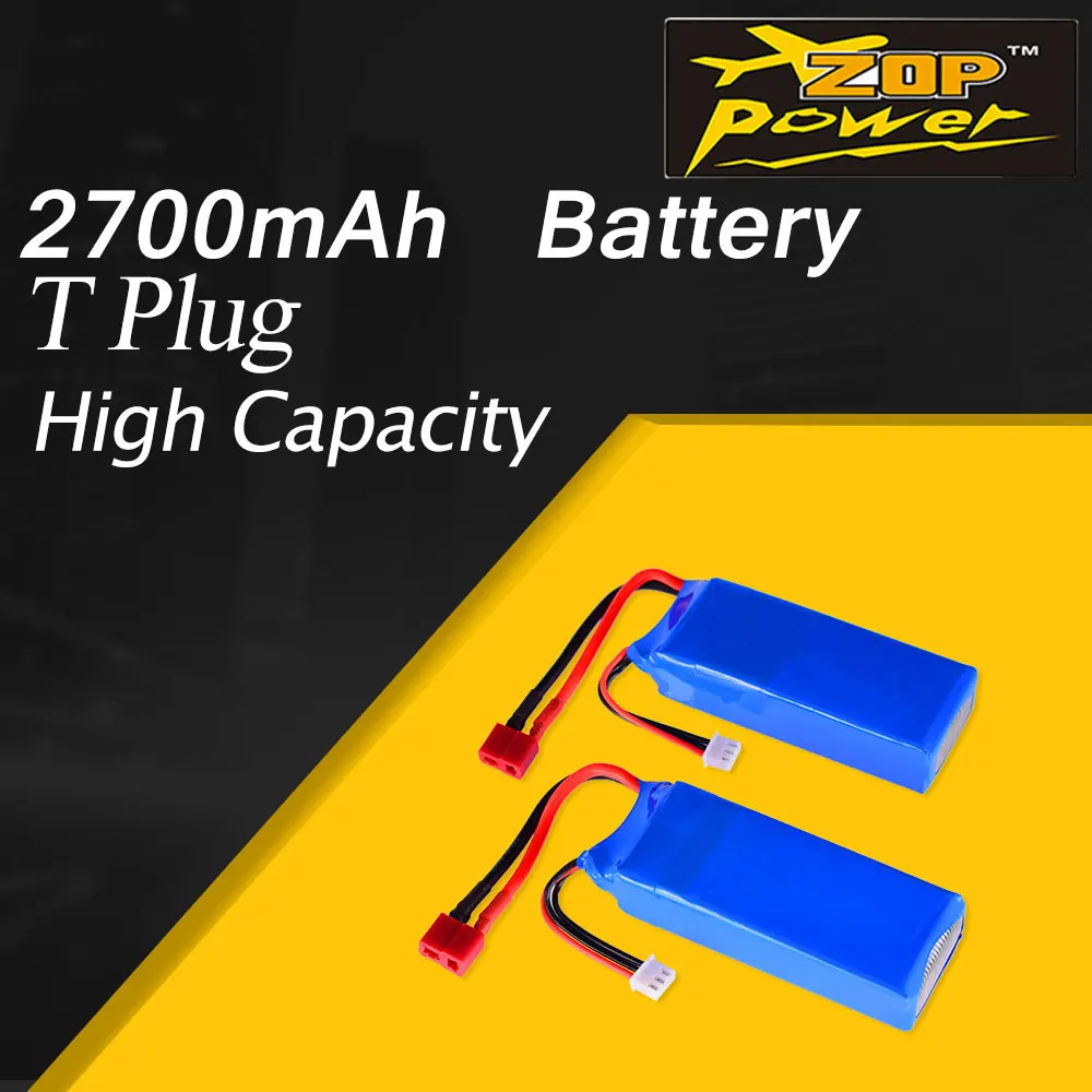 2 шт. литий полимерный аккумулятор ZOP Power 7 4 В 2700 мАч 20C 2S с T образной вилкой для Wltoys