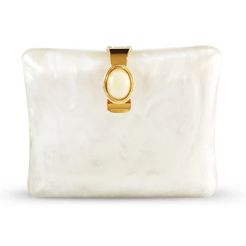 

Women White Acrylic Evening Handbags Pearl Solid Color Shell Bag Wild Female Clutch Bag Party Dress Handbags