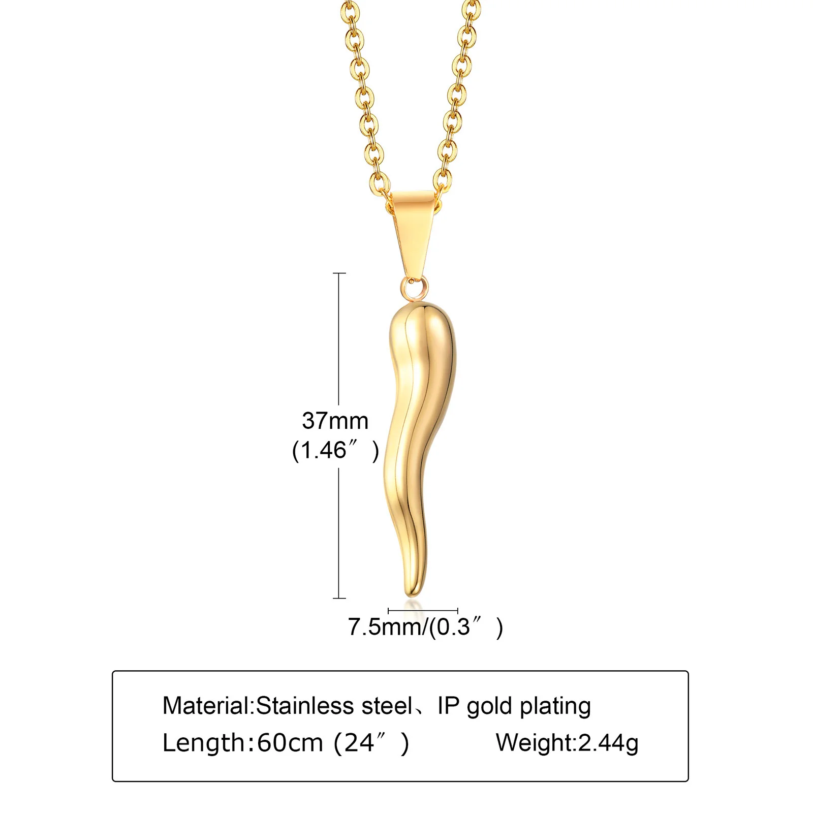 Italian Horn Charm Pendant Necklace In 14K Yellow Gold - Walmart.com