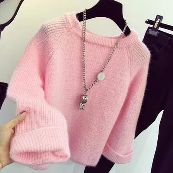 

Loose knit around the neck simple female sweater fashion small cool elastic solid bottoming women's sweater spring