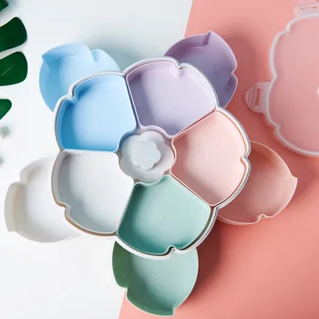 

storage box Pink Blue Rotating Snack Box Flower Design Candy Food Storage Box Jewelry Organizer kids gift Snack storage tray