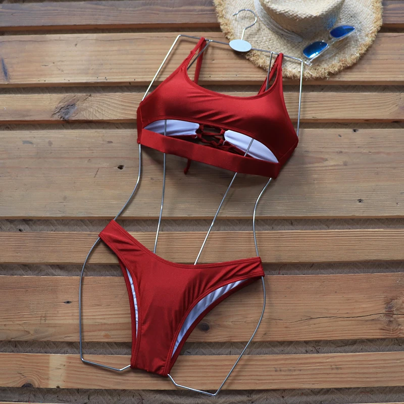 Riseado Cut Out Bikinis Set 2020 Swimwears Women Swimsuits High Cut Bikinis Sexy biquini Strap Beachwear Lace Up Bathing Suit