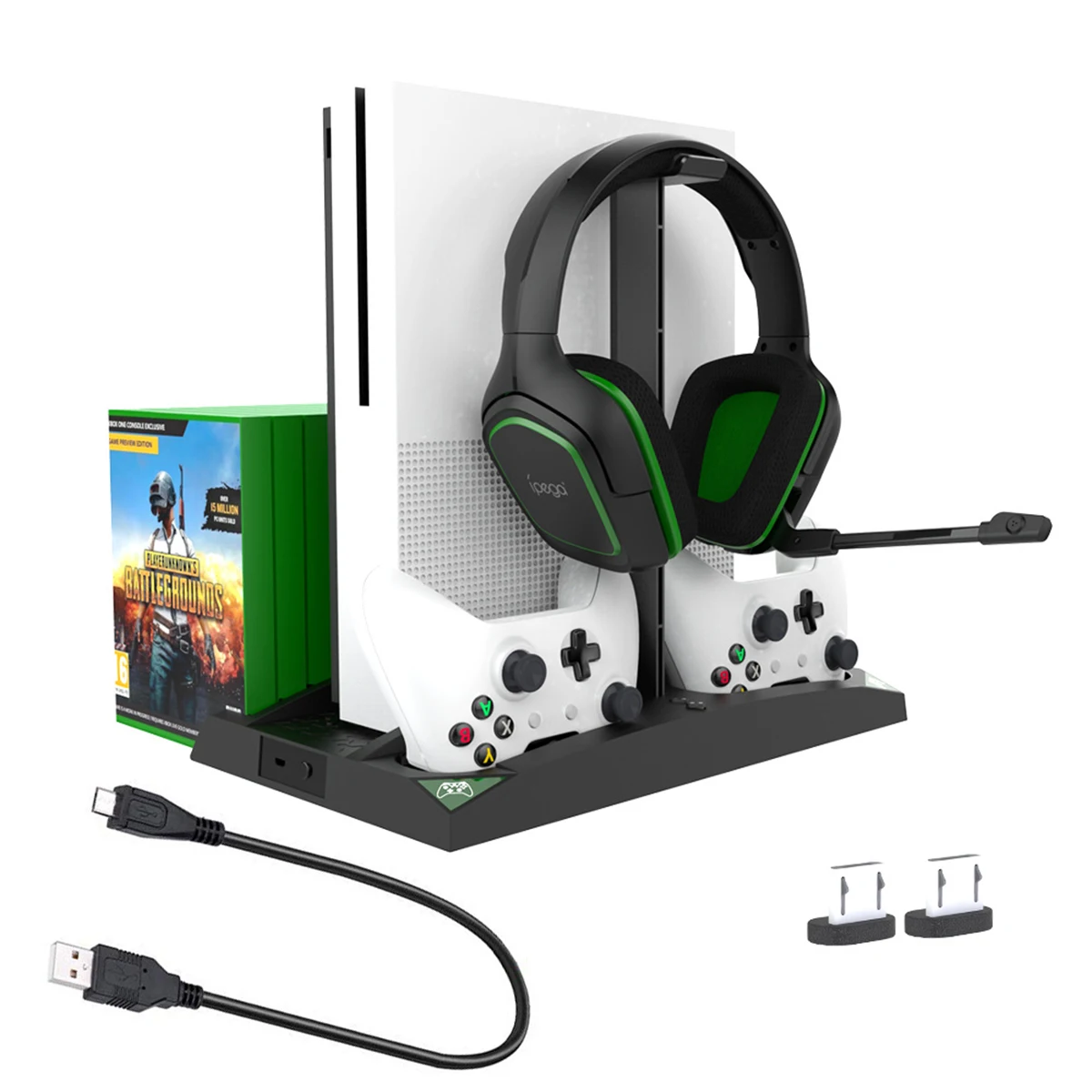 

SOONHUA 6in1 Charger Base Vertical Stand Cooling Fan Controller Charging Stand Game Discs Rack USB Cable For Xbox One New