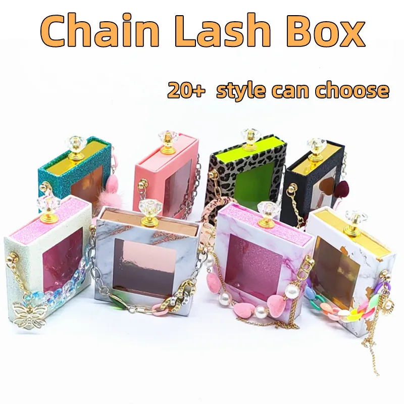 

Custom chain lashes box dramatic 3d lashes case wholesale private logo popular chain style 1 pair eyelashes box