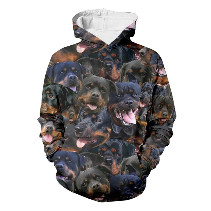 Rottweiler Faces животные 3D принт с круглым вырезом пуловер худи Толстовка хипстер Повседневная Уличная женская одежда унисекс