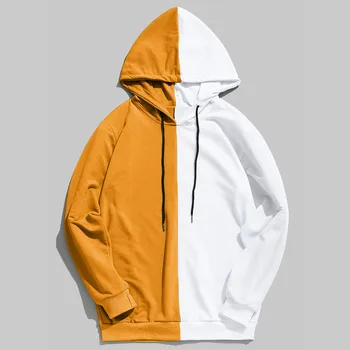 

Men Spring Cotton Patchwork Hoodies Boys Long Sleeve Cute Yellow Orange Hooded Hoodie Cheap Oversized Loose Male Sweatshirts Xxl