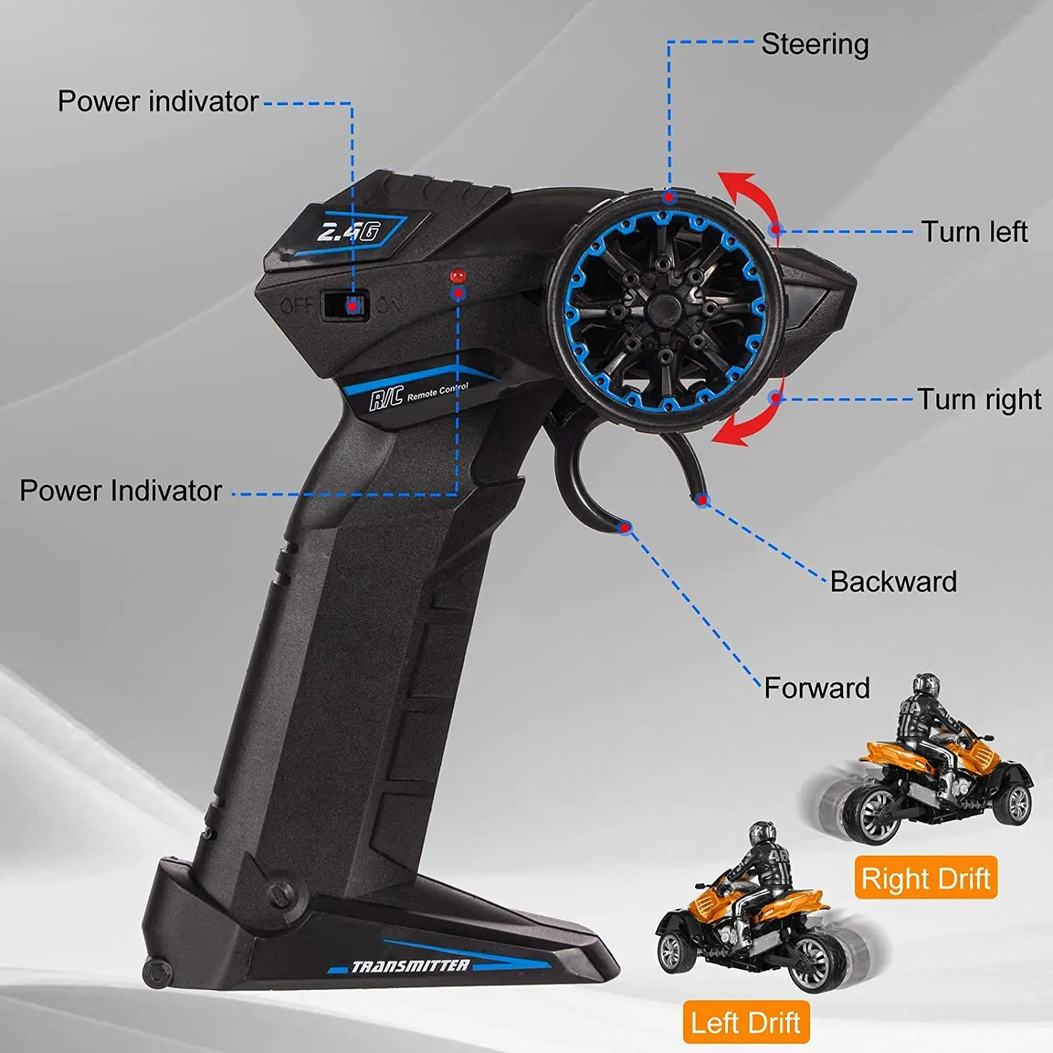 Wireless Radio Control Electric Motorcycle 1:10 Remote Control Vehicle Self Balanced Stunt 3 Wheels Car Outdoor Toys Child Gifts 5