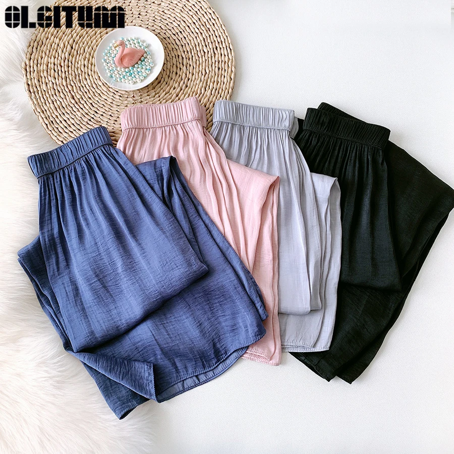 Ultra-Light Thin Wide-Leg Pants Female Korean Summer Sunscreen Straight 2020 New Simple Loose silky Nine-Point | Женская одежда