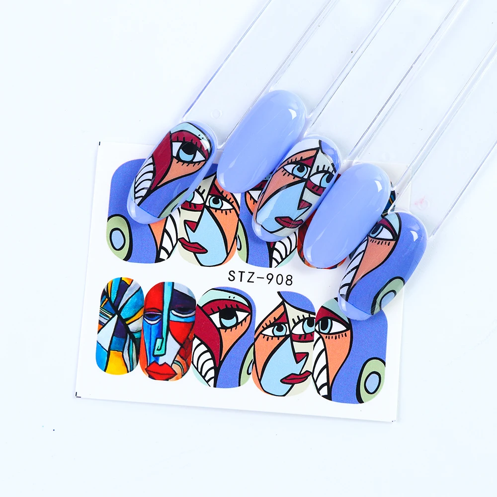 STZ908 1pc Abstract Face Nail Water Stickers Decals Colorful Beauty Cool Girls Slider Charming New Year Decorations LYSTZ906-921 - Цвет: STZ908