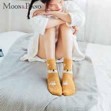 Милые женские носки из кораллового флиса с изображением животных в виде свиньи и лисы; сезон осень-зима; Новинка; милые толстые теплые домашние короткие женские носки-Тапочки