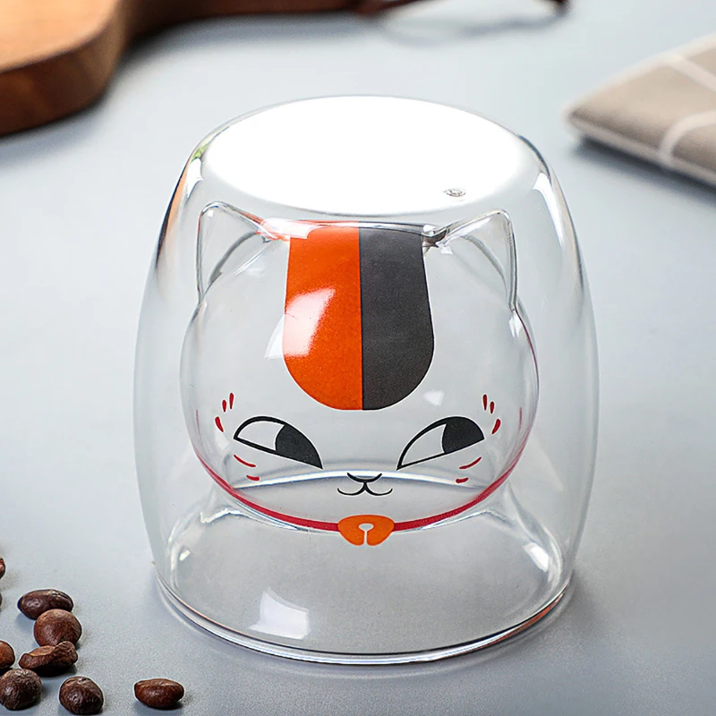 Transparent Calico Cat Head Double Layers Cat Paw Cup