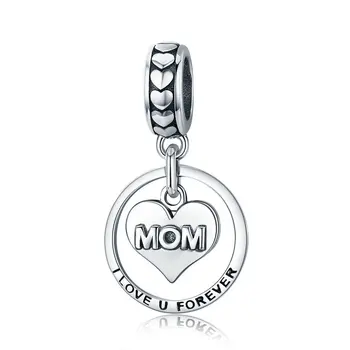 

Qikaola 100% 925 Sterling Silver Mom I Love You Forever Heart Charm Pendant fit Women Bracelet & Necklace Jewelry Gift CMC649