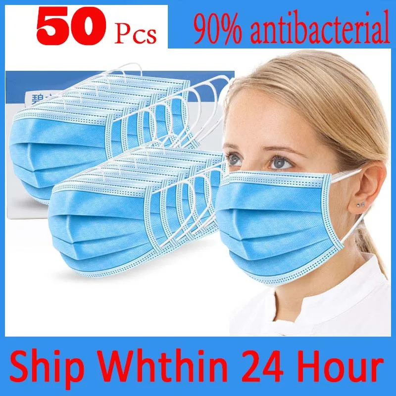 

50PCS In Stock Fast Delivery Hygiene Face Mask 3 Layer Disposable Protective Mask To Antivirus Masks Dustproof Anti Virus Flu