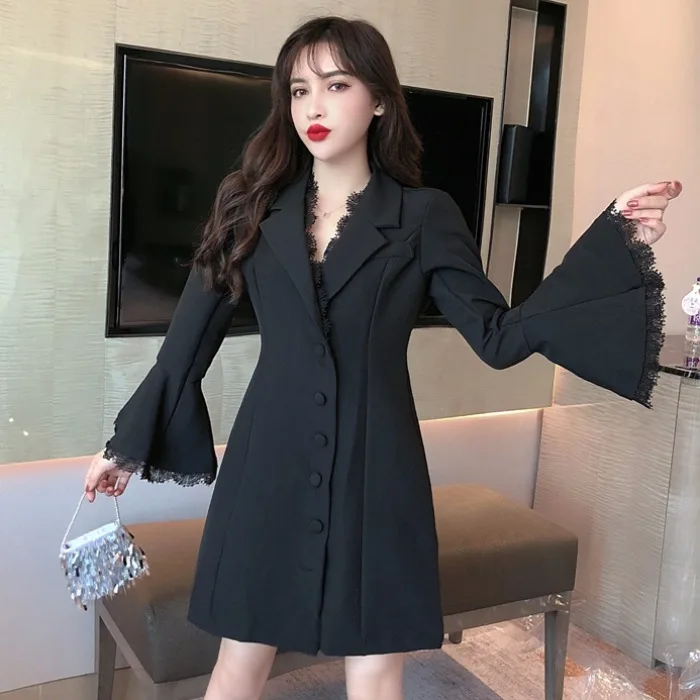 

2019 Autumn New Style Korean-style Elegant Slim Fit Slimming Debutante Cypress Joint Bell Sleeve Suit Jacket Dress