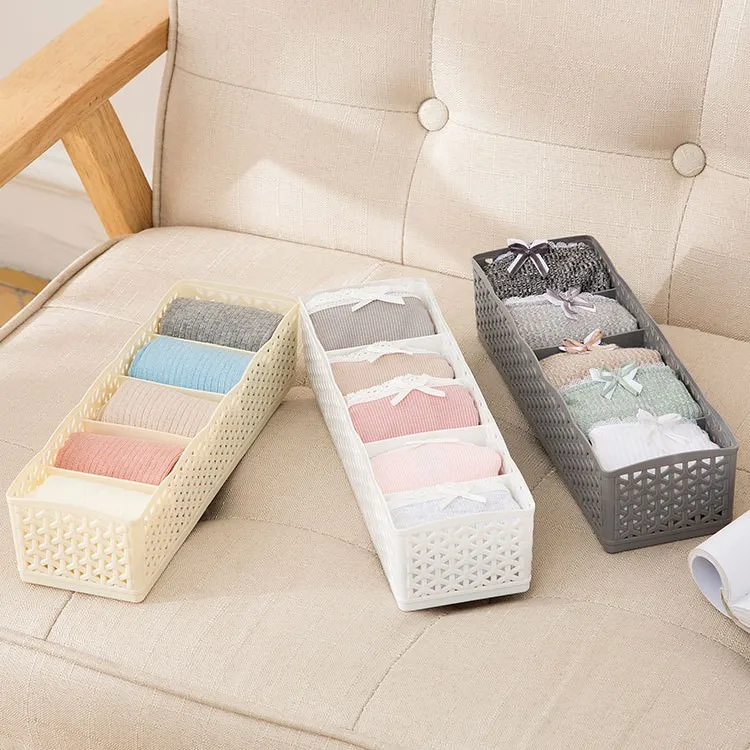 Five Grid Socks Storage Box Desktop Underwear Storage Compartment Drawer Style Panties Makeup Organizer Dust-Proof Plastic Box