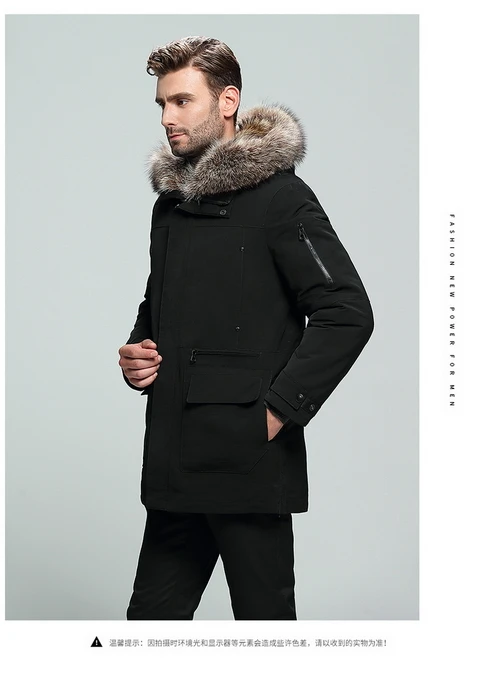 HW зимние мужские из натуральной кожи пальто с мехом парка с капюшоном водонепроницаемый средней части пальто Теплый