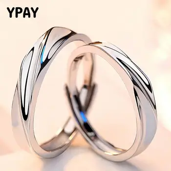 

YPAY 100% Real 925 Sterling Silver Adjustable Rings for Women/Men Korean Style Simple Intertwined Love Couple Ring Gifts YMR949