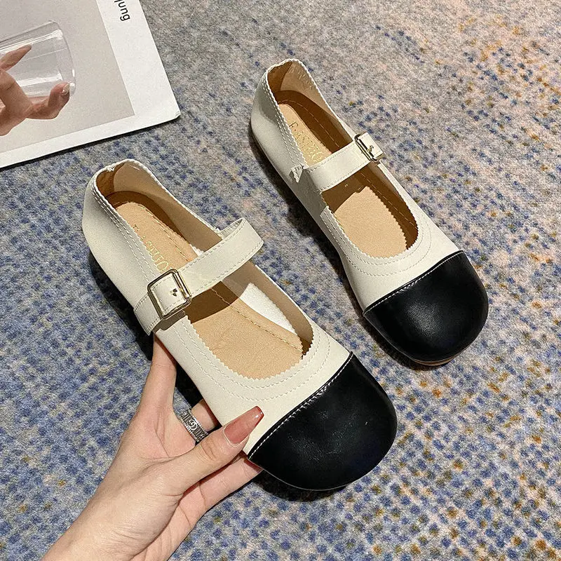 2021 Spring And Autumn Square Toe Women's Flat Shoes Non-slip Casual Loafer Women's Comfortable Mary Jane Women's Leather Shoes
