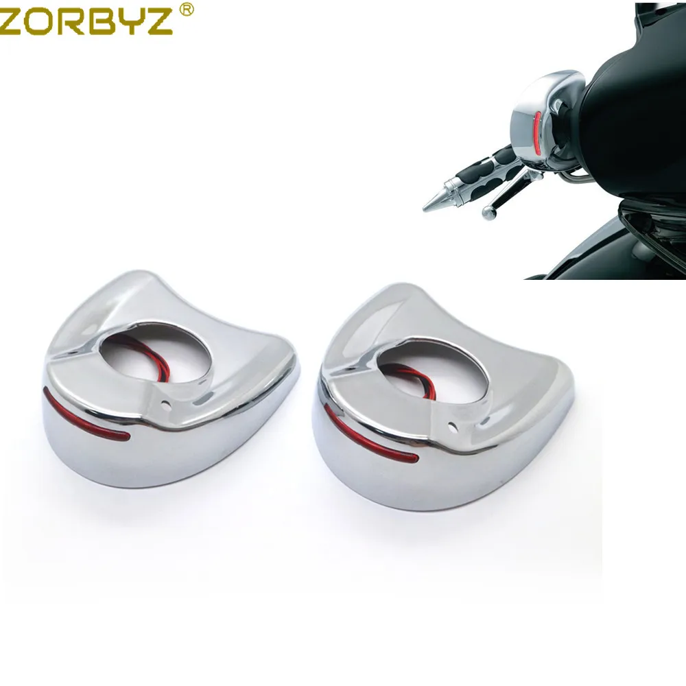 

ZORBYZ Motorcycle Chrome Fairing Mount Mirror Red LED Light Cover Caps For Harley Electra Glide 1996-2013