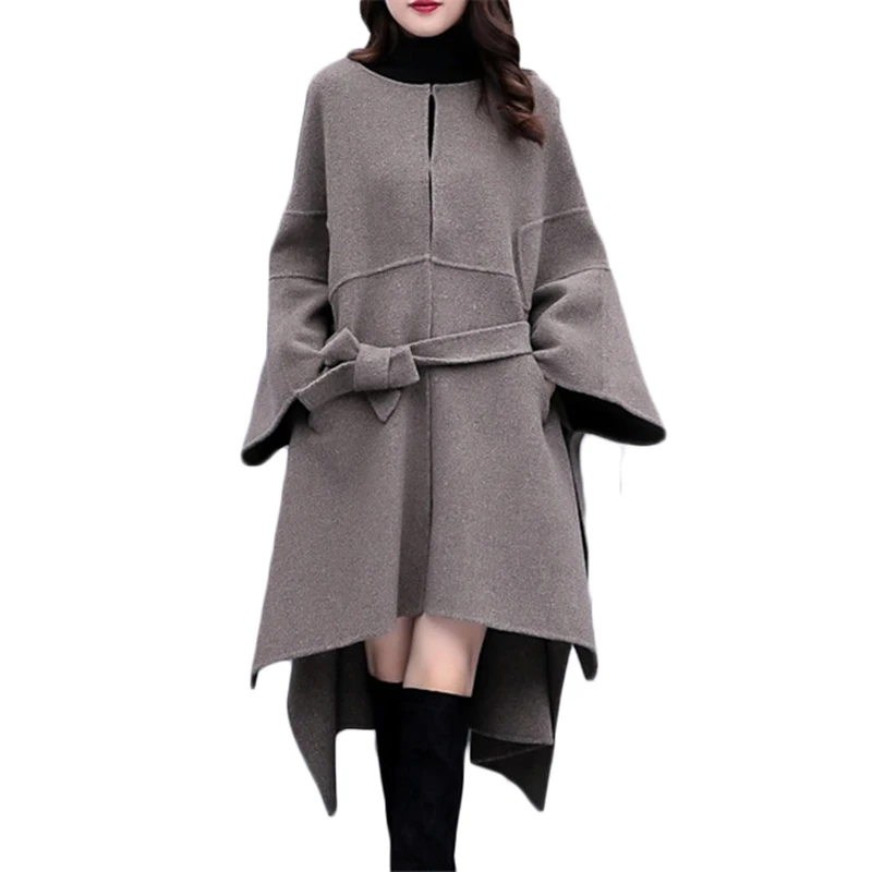Осень Зима женский плащ шерстяное пальто популярное шерстяное пальто женское корейское Свободное длинное высококачественное пальто размера плюс 3XL - Color: Gray