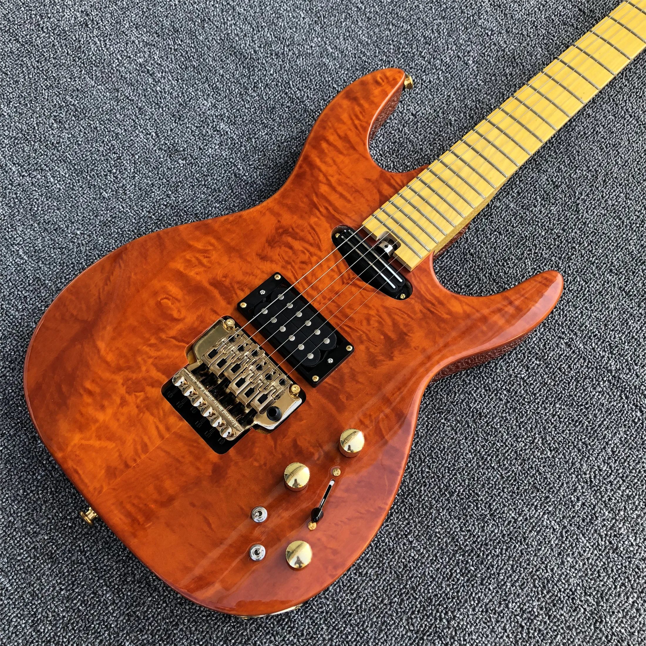 Оранжевый Джек Burst клен электрогитара, клен гриф, фабричная из сплошного дерева 6 струн гитары, Золото Оборудование