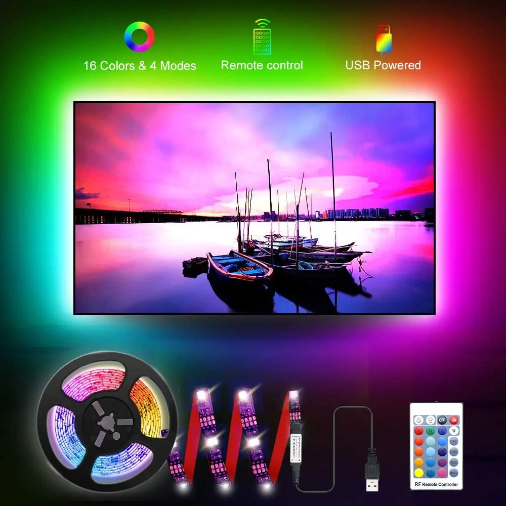 

led tv usb rgb strip 5v 5050 lights music sync ambilight hdmi powered neon sign gabinete gamer pc luces led jogo de luz bandeau