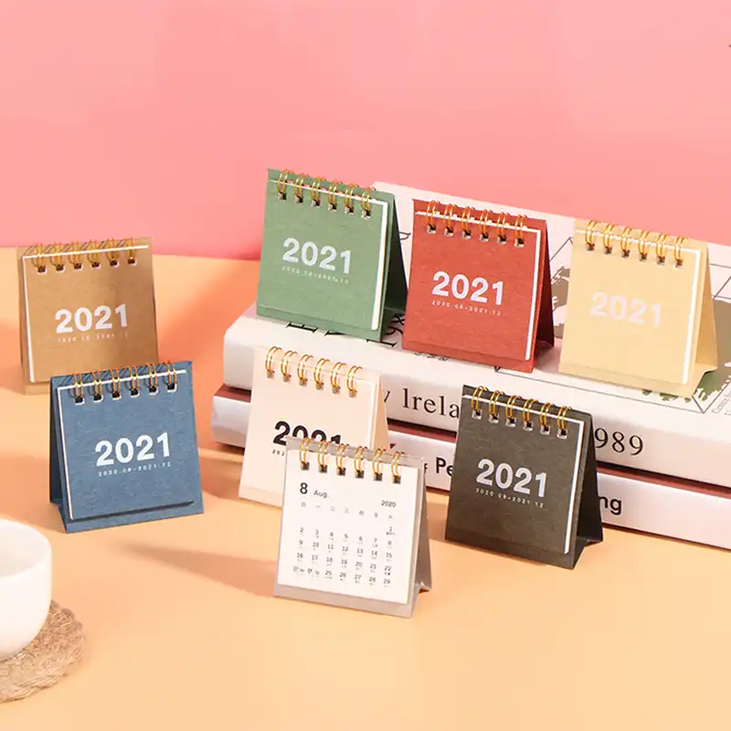 Semplice Libro in Tinta Unita Calendario Portatile per Decorazioni Desktop Creative Shaying Mini Calendario da Tavolo 2020-2021 Fino a Dicembre 2021 