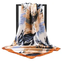 

Women designer scarf Lady Silk Square Bandana Luxury Brand Headband Female Satin Hijab Shawl Kerchief Chain Print Foulard Pareo