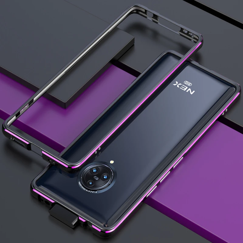 Роскошный брендовый Алюминиевый металлический бампер для VIVO Nex 3, металлические Чехлы, крышка в форме колонки, рамка для VIVO Nex3 5G - Цвет: black and purple