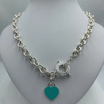 

100% 925 sterling silver necklace, classic fashion high quality heart-shaped circle necklace jewelry gift, original logo 1:1