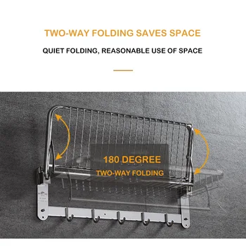 

Free shipping YUJIE ZHHY1079 304 stainless steel two-way folding perforated bathroom wall hanging towel rack